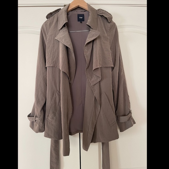 Gap Taupe/Gray Tie-Waist Trench Coat Rain Jacket - Picture 2 of 8